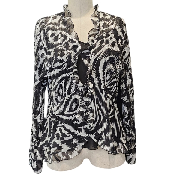 Notations Tops - Notations Black and White Ruffled   Blouse with Matching Cami